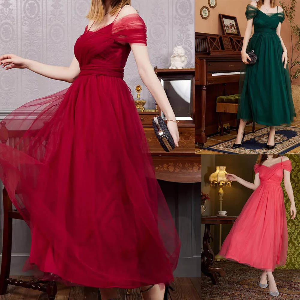 

New Arrival Long Evening Dresses Elegant Off Shoulder Party Gowns Formal Dress Tulle Maxi Dress Prom Dresses Vestidos de noche