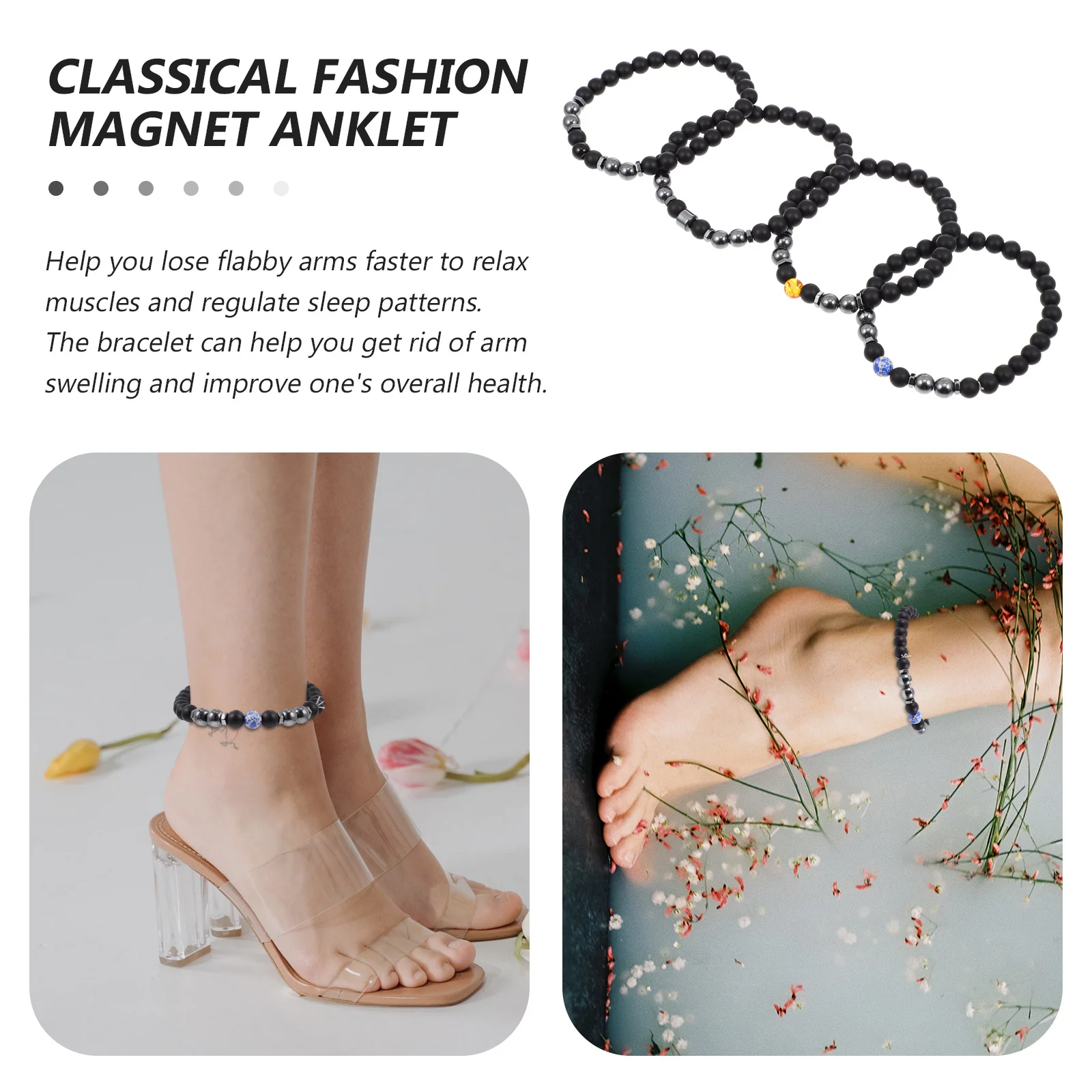 4 Pcs Anklet Hematite Lose Weight Wear-resistant Chain Man Magnetic Bracelets for Men