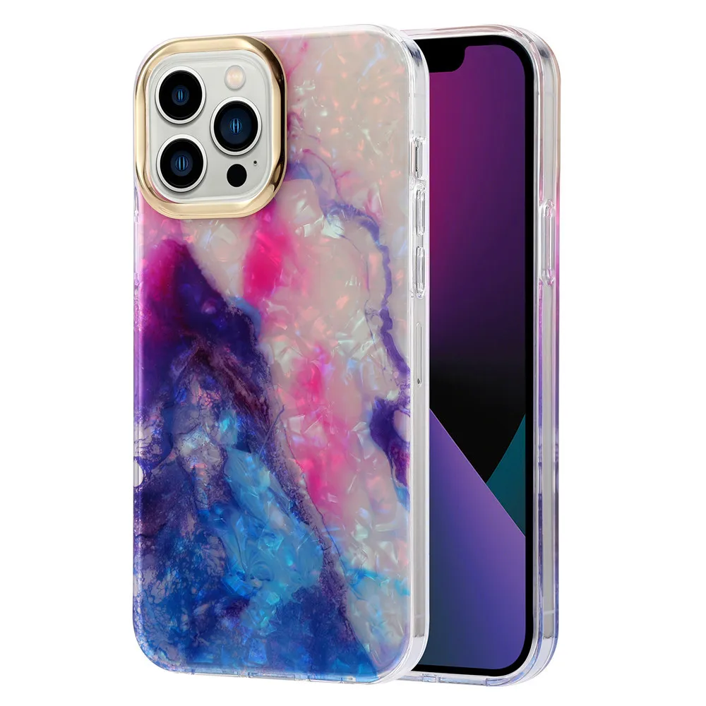 

48PCS For iPhone 14 13 12 11 15 Pro Creative Plating Marble Case PC+TPU Anti-fall Shining Back Cover For iPhone 12 Pro Max Case