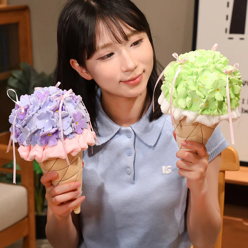아이스크림 플러시 꽃다발 부드럽고 푹신한 봉제 튤립 데이지 인공 꽃 발렌타인데이 어머니날 선물 홈데코