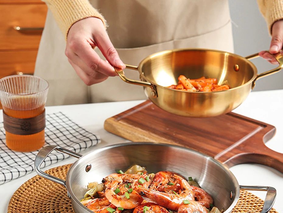 Golden Noodle Pot Korean Style Stainless Steel Soup Pot Gas Induction Pot 20 Cm