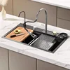 Stainless Steel Kitchen Sinks Nano Black Rainfall Waterfall Large Single-slot Kitchen Household Dish Sink Hand-washing Basin K 2