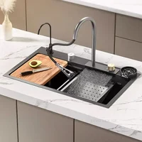 Stainless Steel Kitchen Sinks Nano Black Rainfall Waterfall Large Single-slot Kitchen Household Dish Sink Hand-washing Basin K 2