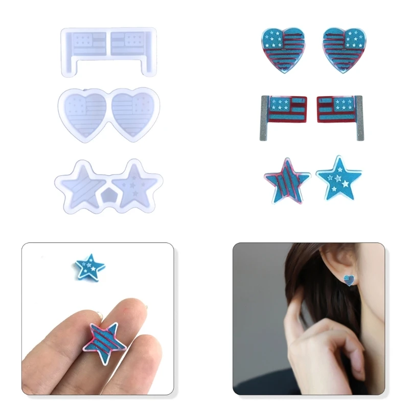 National Love Star Ear Studs Silicone Mold Suitable for Epoxy Resin Diy Craft Pendant Earrings Jewelry Making Dropship