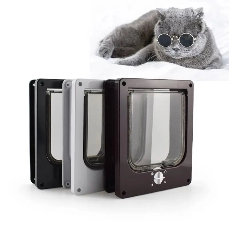 Cat Door Pet Door Dog Cat Flap Door With 4 Way Security Pet Door With Controllable Access Direction Small Cat ABS Plastic Gates Doors Pet Supplies