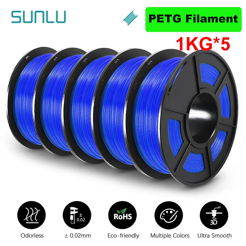 thumbnail image 1 of SUNLU 5KG 3D PLA/PETG/PLA PLUS/Filamento transparente 1,75 mm 5 rollos 1KG Impresora 3D Filamento 3D perfectamente enrollado para impresora 3D y bolígrafo 3D, 1 of 5