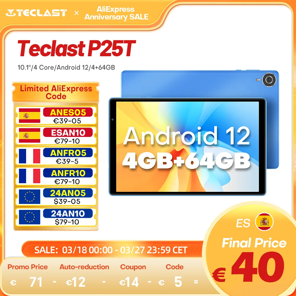 Tablet Teclast P25T 4/64GB za $44.82 / ~175zł