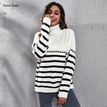 

Striped Long Sleeve Turtleneck Sweaters Women Autumn Winter Thick Warm Soft Sweater Pullover Casual Slim Top Female Pull Femme