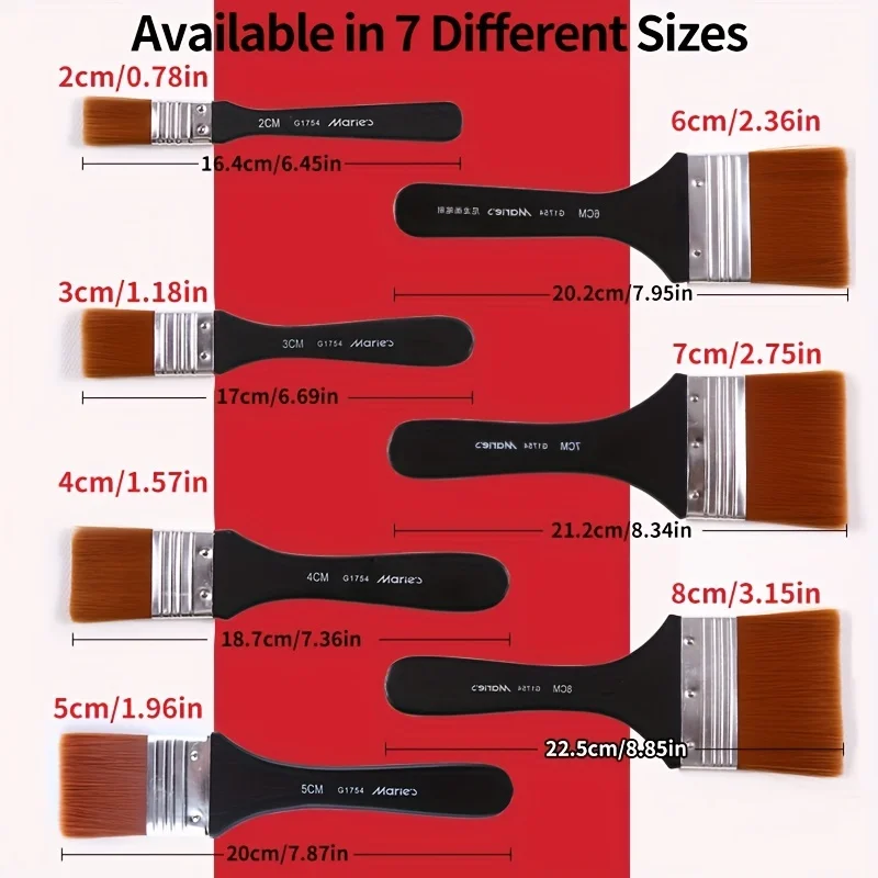 1pc Marie's Nylon Flat Brush with Wooden Handle 7 Different Sizes- Perfect for Applying Gesso, Acrylic, Oil, Gouache, DIY Paint 2