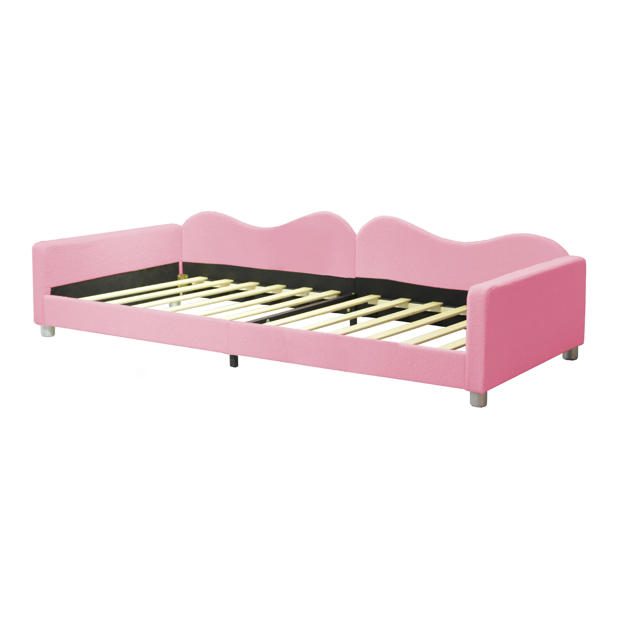 KOMHTOM Kinderpolsterbett 90x200 cm aus Teddystoff Multifunktionales Schlafsofa Bettgestell mit Rückenlehne und Armlehnen – Detail 8