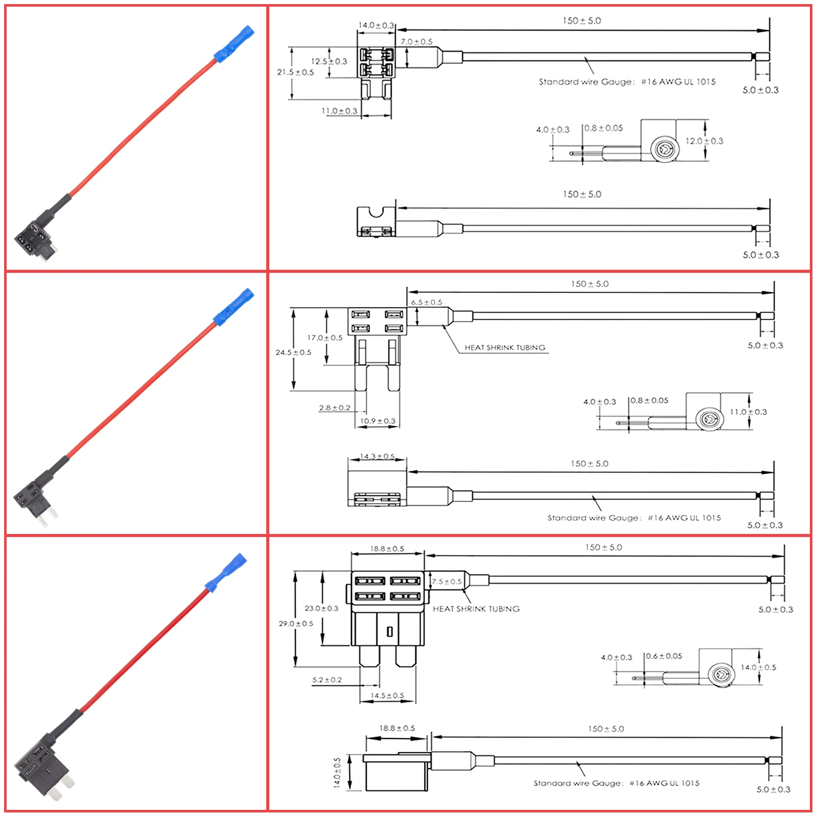 Fuse Holder Add-a-Circuit Fuse Tap Adapter Standard/Mini/Low Profile Mini Blade 3 Types ATC ATM APS For Auto Car Truck Boat