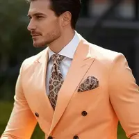 Men's Wedding Tuxedo Suit Formal Sparkling Orange Burnt 2-Piece Suit with Metal Button Trabajo Daily Wear