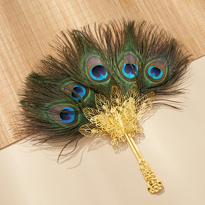 Peacock Feather Fan Open Screen Hand-held Accessorie Female Chinese Style Costume Shooting Photo Fan, Home Decoration, 1Pc