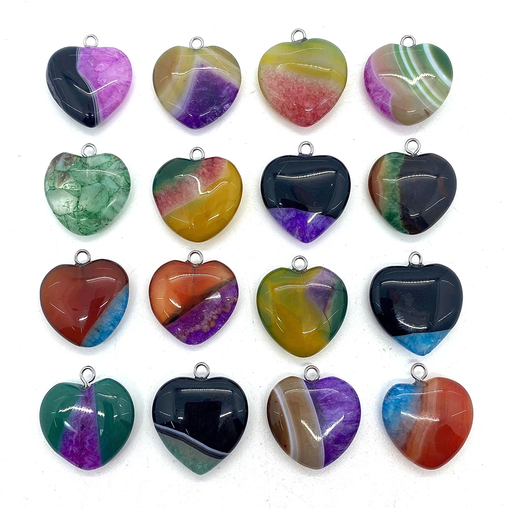 

2pcs/pack Heart Shaped Natural Semi-precious Stone Agate Pendants Charms 20mm Size DIY for Making Necklace Earrings Love Jewelry