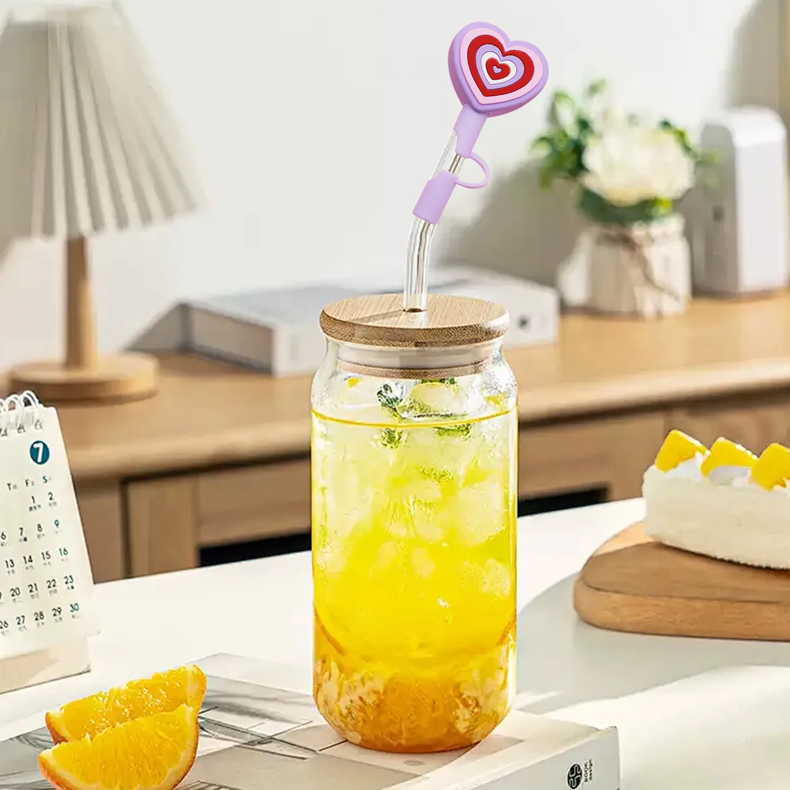 Umbrellas For Drinks For Kids Valentine'S Day Straw Heart Shaped Straw Cover Reusable Cover Disposable Ice Packs Kid