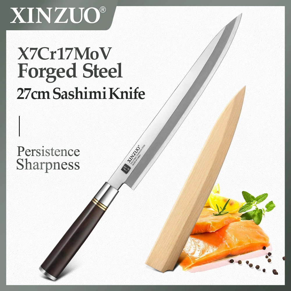 Coltello Sashimi Xinzuo 27Cm Ad Alto Tenore Di Carbonio X7Cr17Mov Acciaio Forgiato Giapponese Filleting Testa Di Pesce Coltelli Da Cucina Manico In Eb