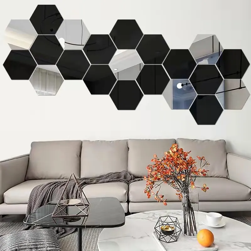 12pcs Acrylic Mirror Wall Stickers Self Adhesive Removable Hexagonal Decorative Mirror Sheet for Home Living Room Bedroom Decor, Size: Medium, Gold
