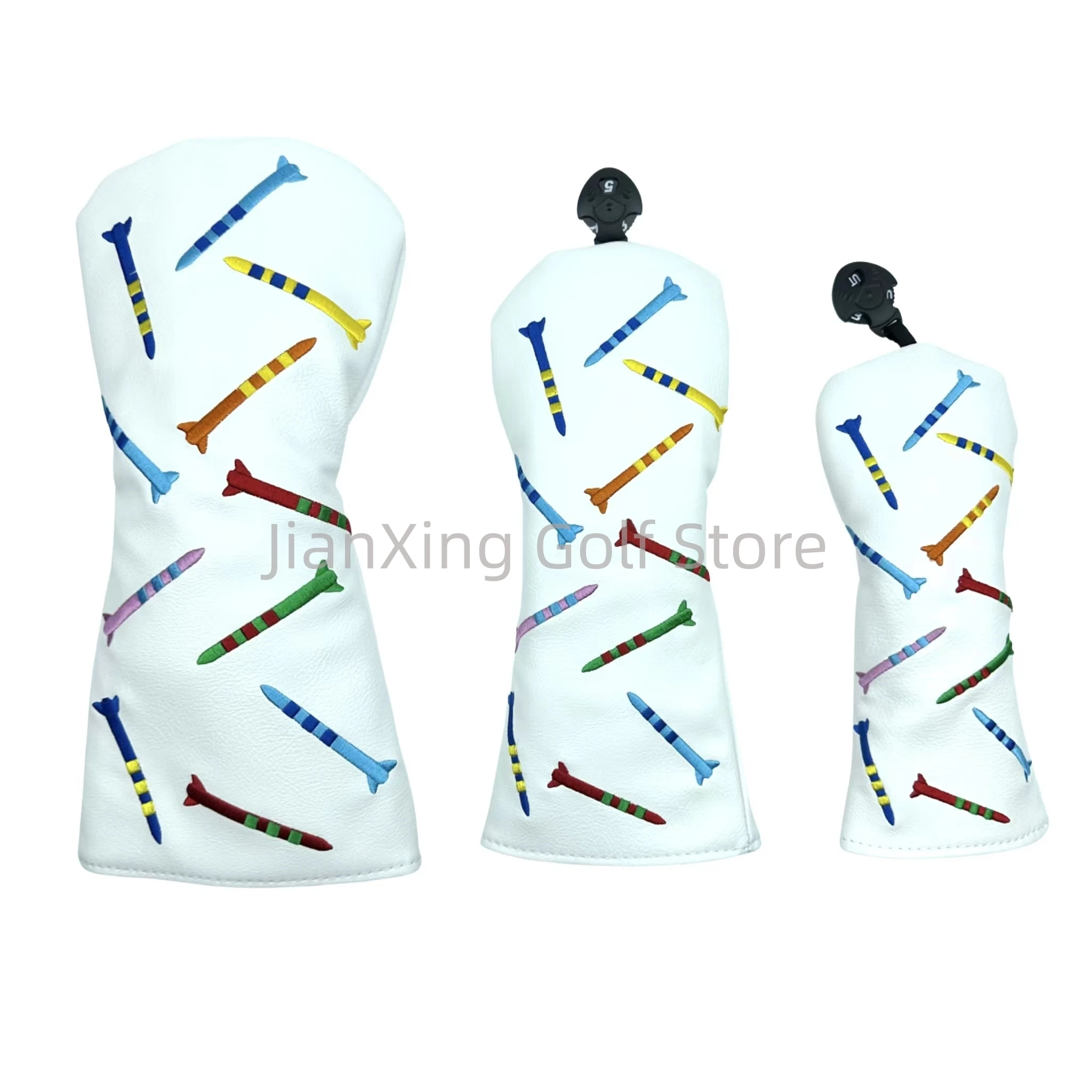 1pc Golf Rocket pattern Head cover Driver Head Covers Fairway Wood Head Covers Hybrid Head Covers Putter Cover Pu Leather 5