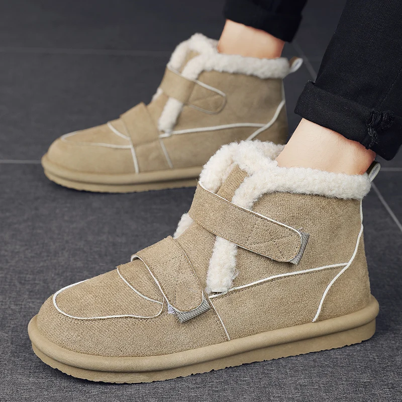 Winter Simple Cold-proof Men's Snow Boots Plus Velvet Warm Casual Suede Ankle Boots Soft Elastic Comfortable Plush Cotton Shoes