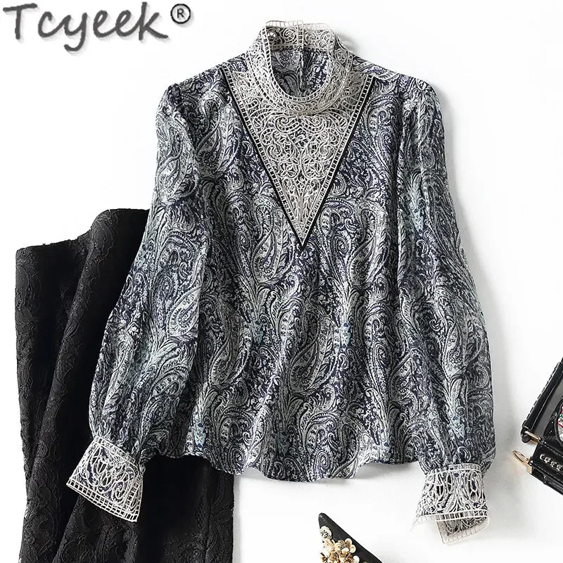 

Tcyeek Spring Summer 100% Mulberry Silk Blouse 2023 Long Sleeve Top Ladies Clothes Women's Elegant Blouses Blusas Para Mujer LM