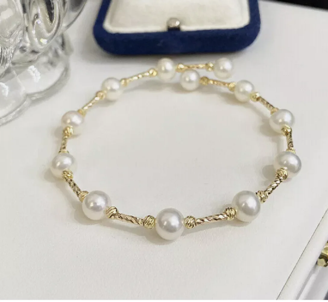 Beautiful 7-8mm AAA akoya Natural White Round Pearl Bracelet