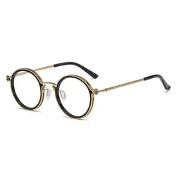 High-Quality Men's Round Alloy Reading Glasses with Anti Blue Light Clear Lenses - +400 (Gold)