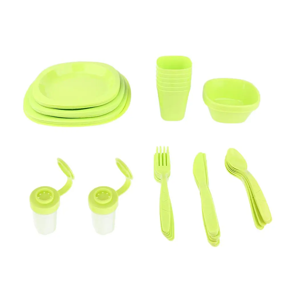 51pcs Plastic Picnic Cutlery Set Outdoor Camping Tableware BBQ Dinnerware with Convenient Storage Bag