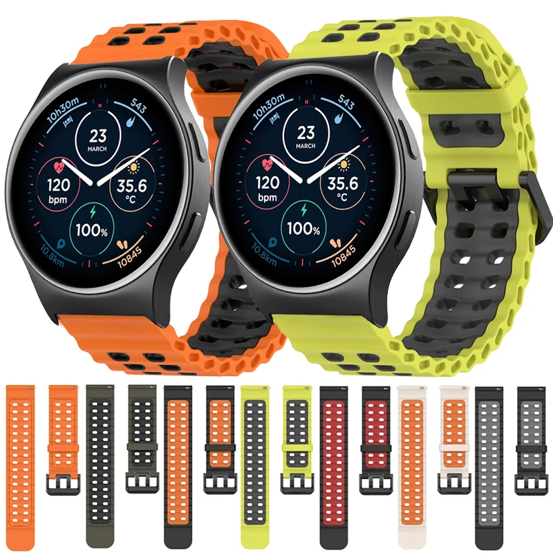 Two-Tone Breathable 22mm Silicone Marine Watch Strap
