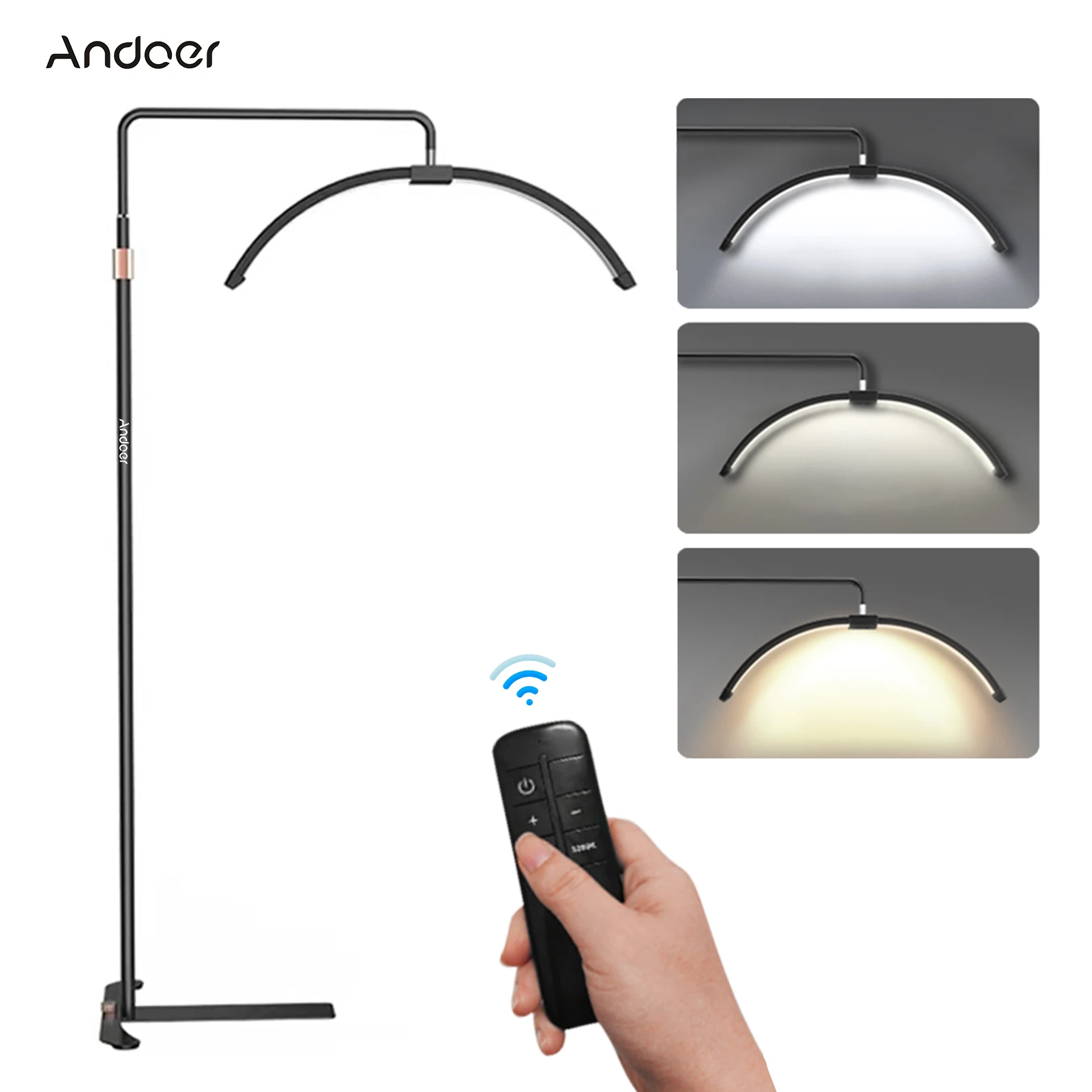 NEU Andoer HD-M6XR 36W Boden-LED-Videoleuchte Halbmondförmiges Fülllicht dimmbar mit 5600K weißem Licht und rotem Licht 186cm Metall – Detail 16