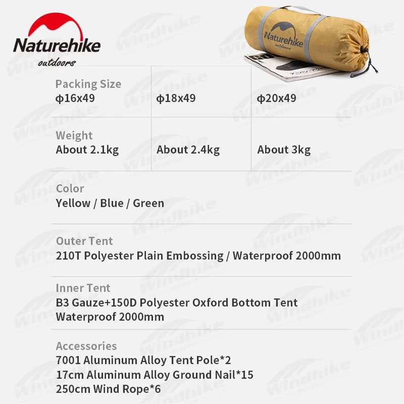 Naturehike P Series Classic Camping Tent 2 3 4 Persons 210T Waterproof Famliy Tent Aluminum Pole Outdoor Travel Sunscreen