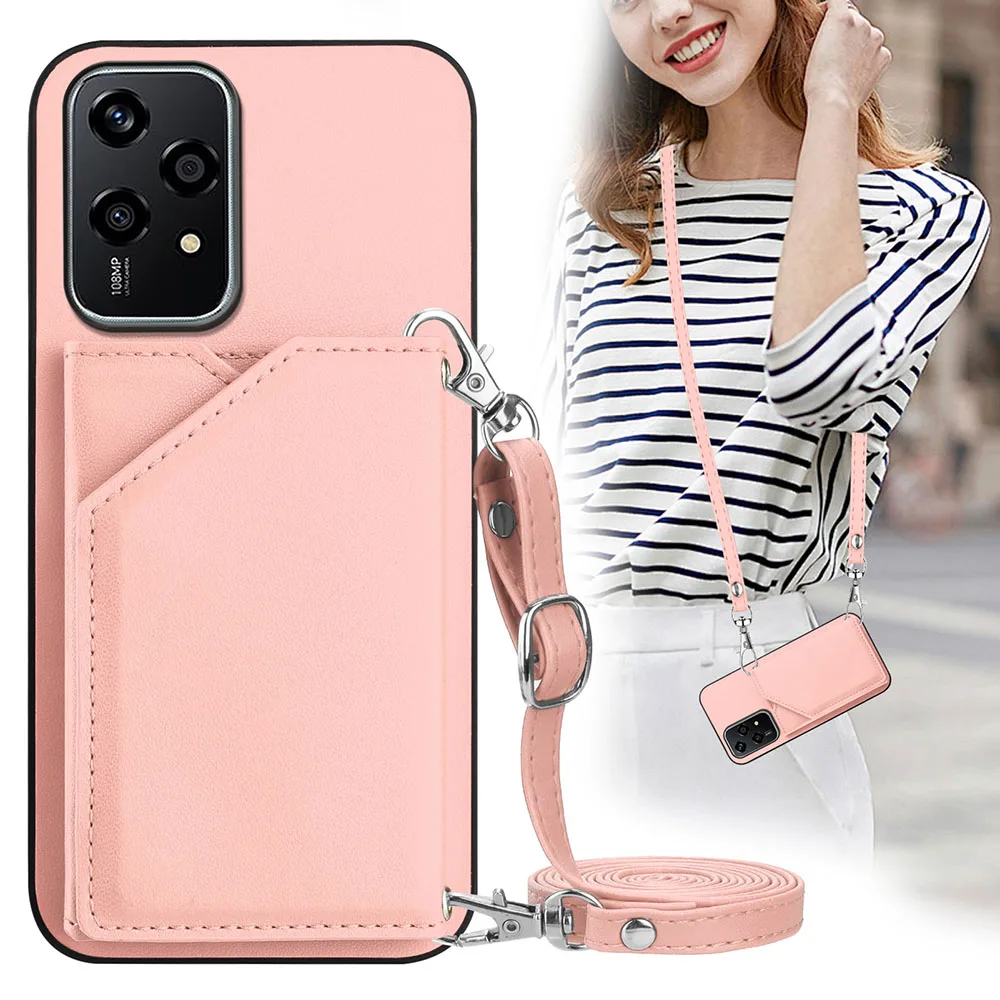 Leather Wallet Strap Crossbody Phone Case with Lanyard