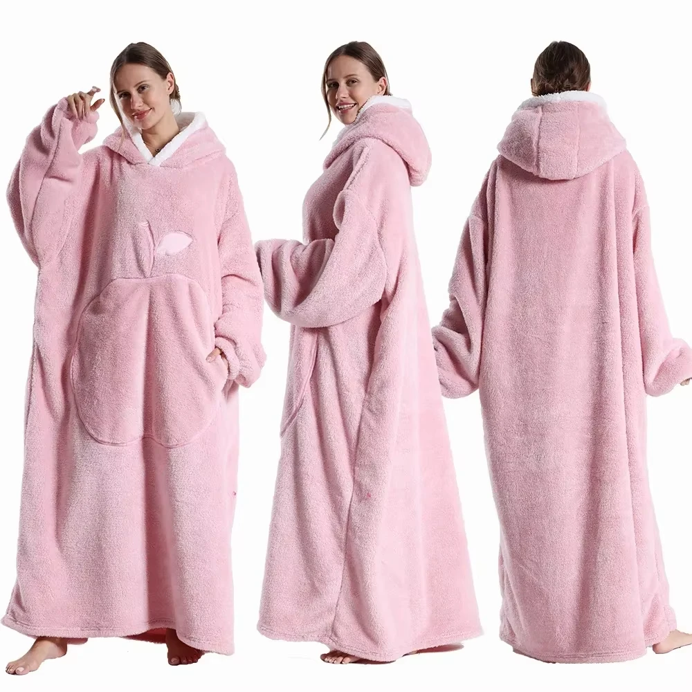 New Extra Long Wearable Blankets Winter Flannel Hooded Blanket with Full Sleeves Men Women Cozy Soft Throw Adult TV Warm Blanket 3