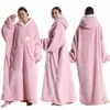 New Extra Long Wearable Blankets Winter Flannel Hooded Blanket with Full Sleeves Men Women Cozy Soft Throw Adult TV Warm Blanket 3