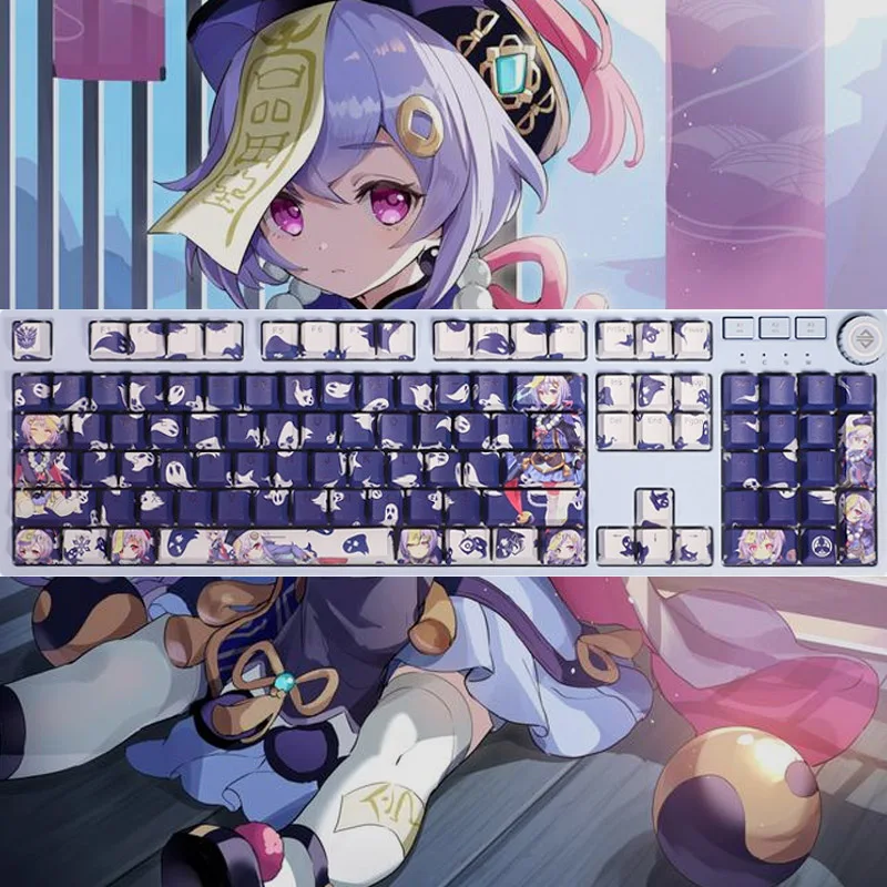 

Genshin Impact Qiqi Role Keycaps Anime Dye Sublimation PBT Keycaps For Mechanical Keyboard