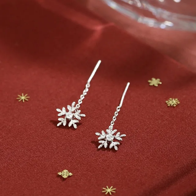 Boucles d'oreilles à pampilles en argent Sterling 925 pour femme, breloque Simple, chaîne flocon de neige, accessoire de bijoux d'hiver coréen, cadeau de noël 1