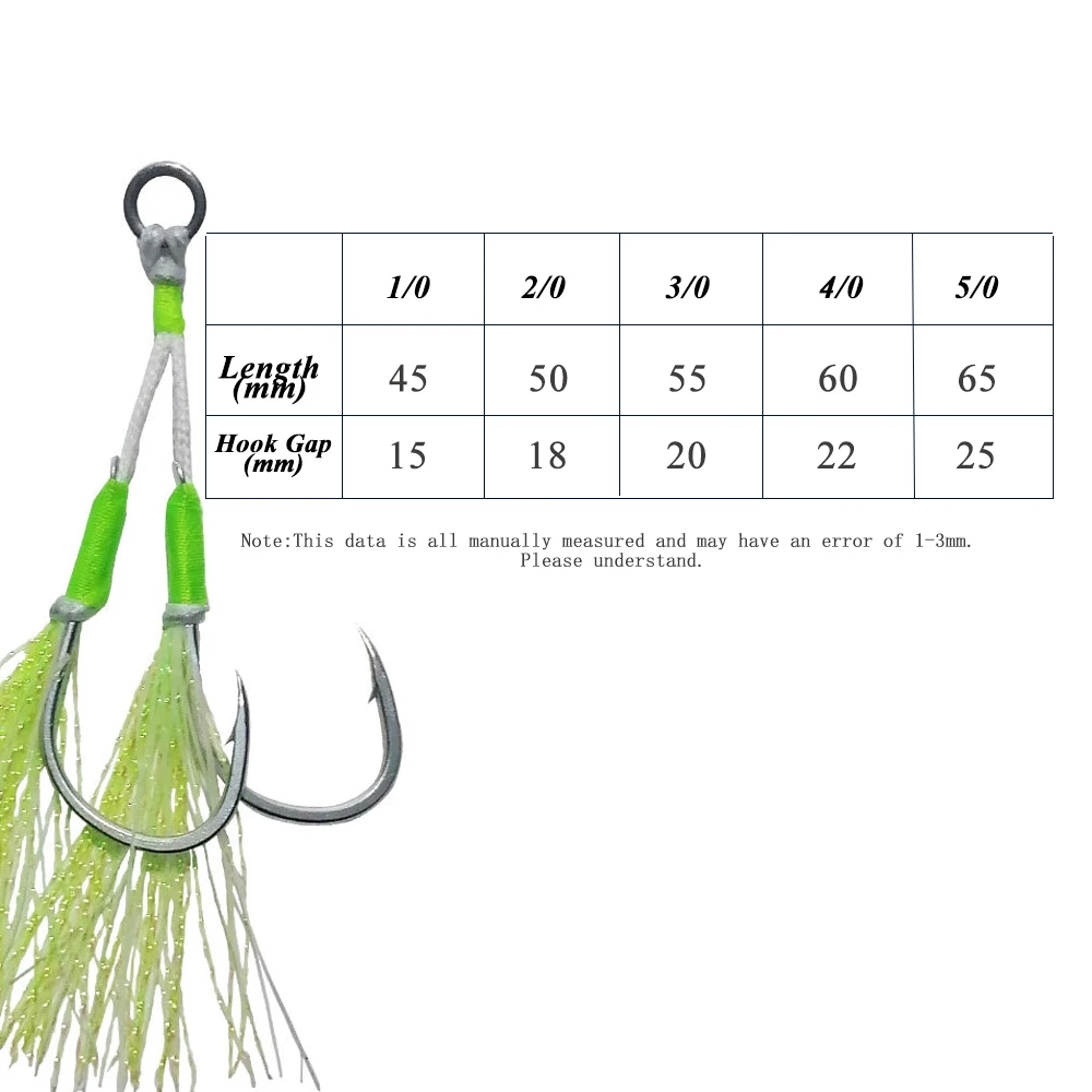 AS 10Pairs Fishing Hook Soft Stainless Wire Glow Slow/Fast Jigging Hooks  Double Barbed Assist Hooks Lure Glow Jig Lure Hooks