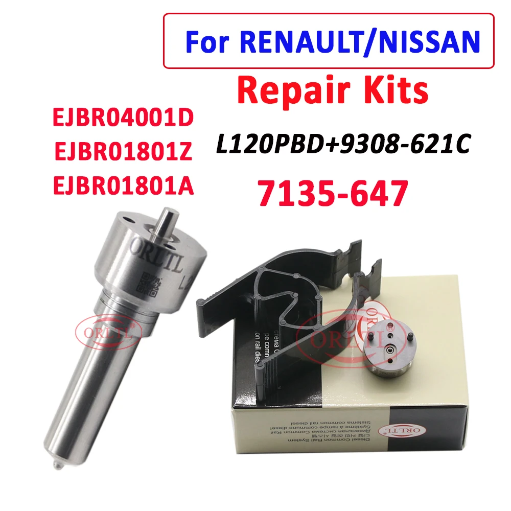 

INJECTOR VALVE 9308-621c NOZZLE (L120PBD) REPAIR KITS (7135-647 ) FOR RENAULT NISSAN 8200567290 EJBR04001D EJBR01801A /1801Z