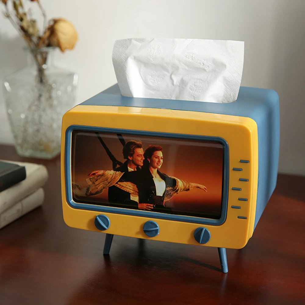 TV Tissue Organizer with Cell Phone Holder Tissue Organizer for Room Bathroom Kitchen Dining Room Nightstand Creative Gifts tissue box tissue dispenser