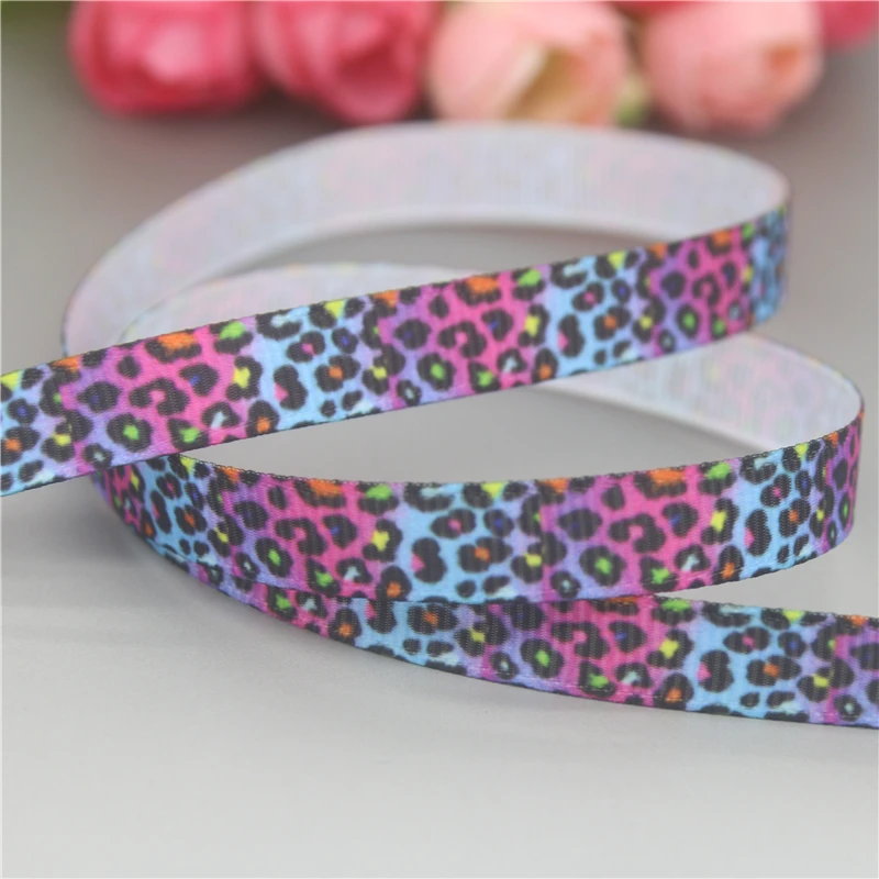 DHK 3/8inch 5yards Leopard Printed Grosgrain Ribbon Accessories Sewing Craft Headwear DIY Decoration DIY 9mm C2035