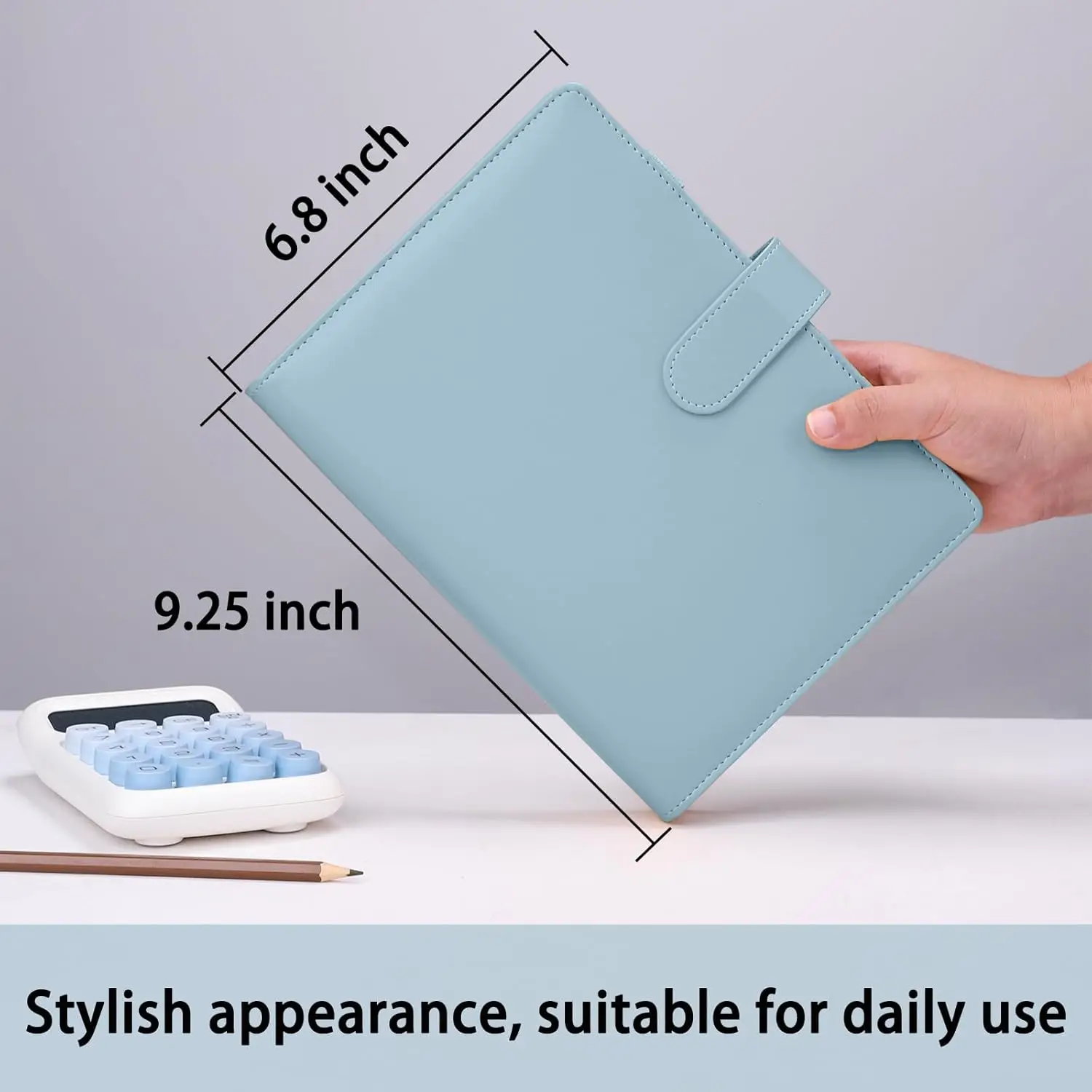 Compact PU Leather Binder Wallet with Magnetic Closure, Refillable 6-Ring Planner Cover