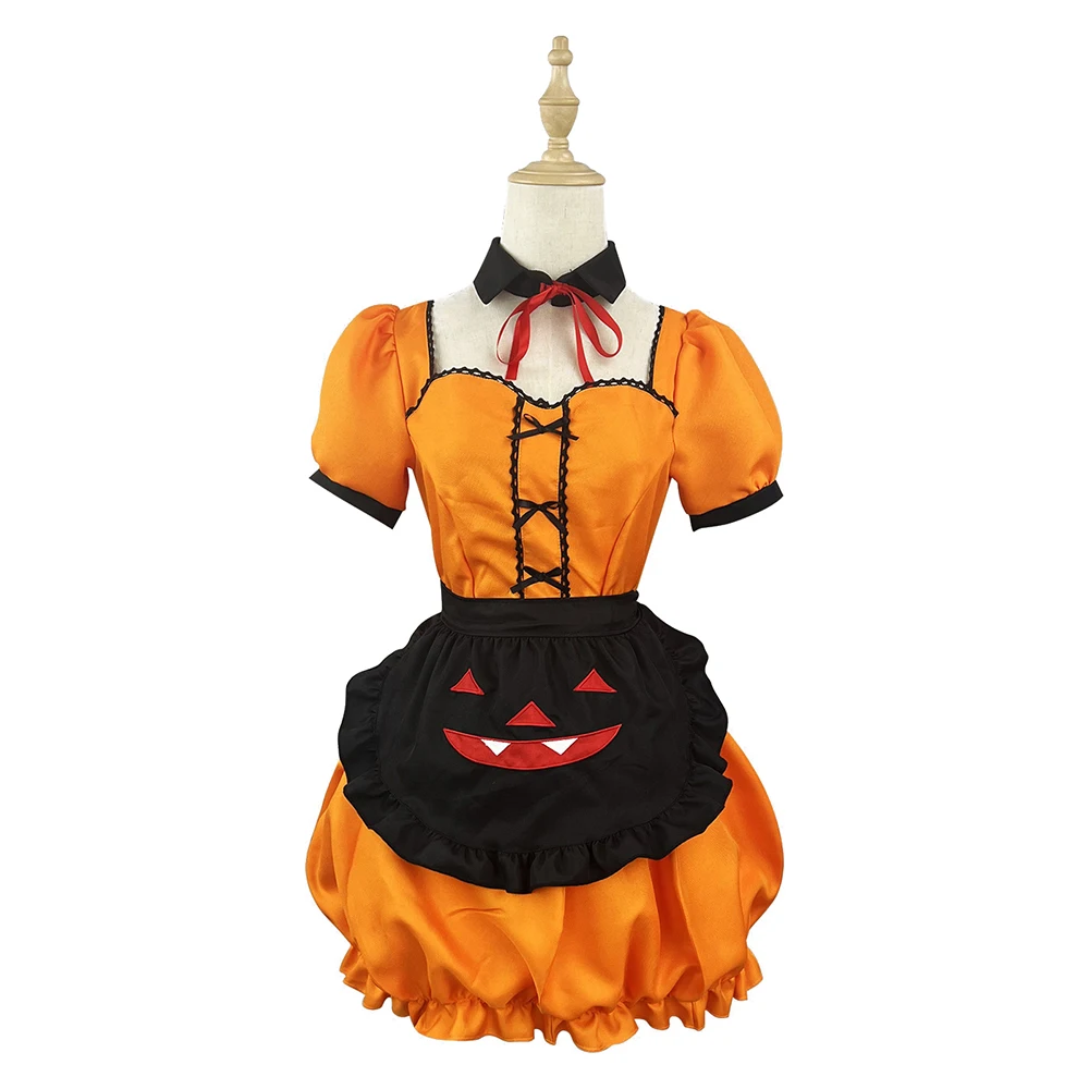 

Halloween Pumpkin Ruffled Maid Costume Cosplay Lolita Cute Sweet Two-dimensional Dress for Women