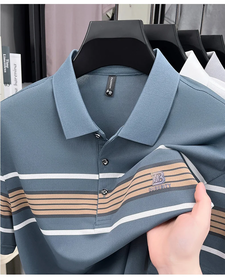 High end brand striped short sleeve polo shirt fashion exquisite letter embossed lapel casual comfortable breathable men T-shirt 13 S765f93a69eb34798901b3d49131b05f1w