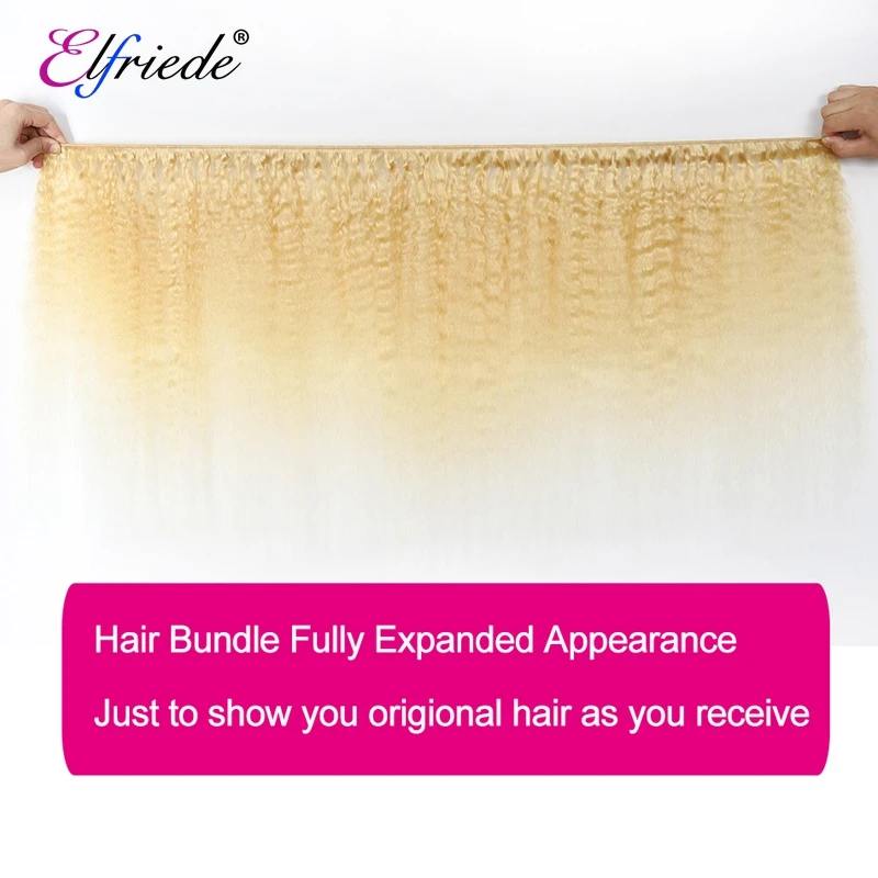 Elfriede #613 Blonde Kinky Straight Human Hair Bundles Human Hair Extensions Remy Weaves 3/4 Bundles Weft