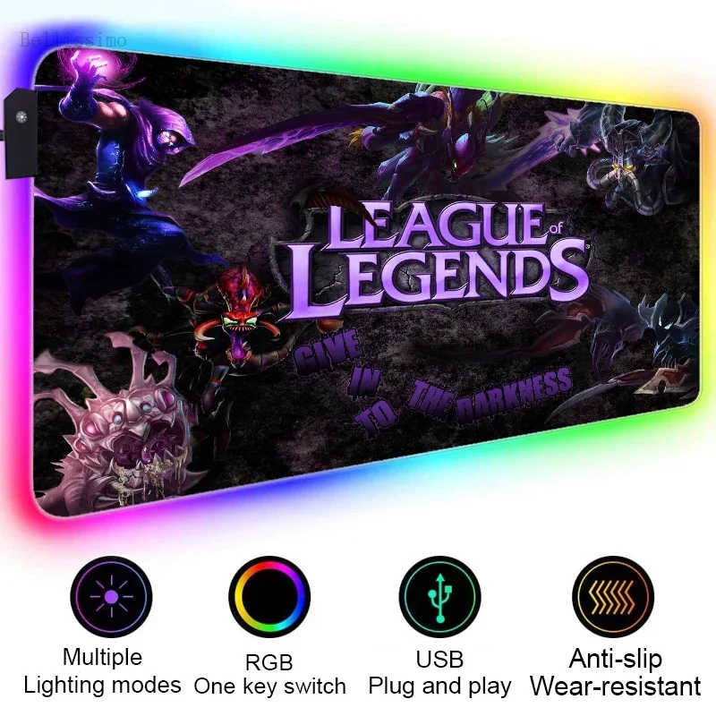 League of legend RGB Gaming Mouse Pad Mousepad Large Cool Mause Pad tastiera scrivania tappeto gioco gomma antiscivolo LED Mouse Mat Gamer