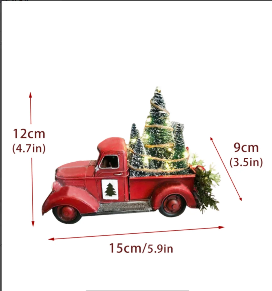 Auto Armaturenbrett Ornament,Weihnachtsbaum Kleines Auto Ornament Kreatives  Harz Rotes Auto Basteln mit LED-Leuchten Indoor Holiday Desktop Dekoration