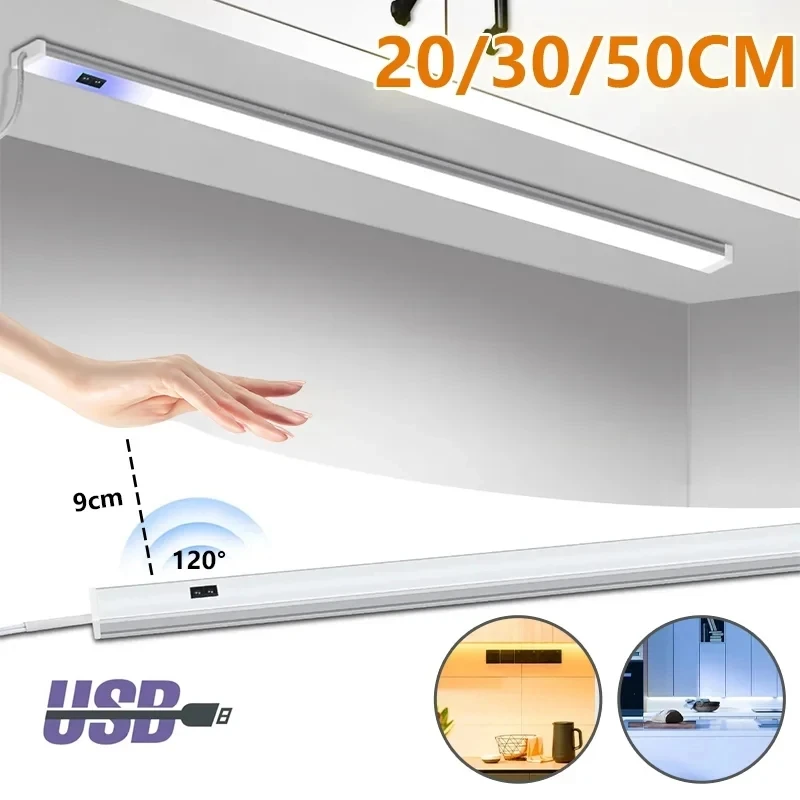

LED Cabinet Light PIR Motion Hand Sweep Sensor Night Lights USB Plug 30/40/50CM Kitchen Bedroom Closet Bedside Night Lamp