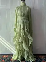 LGRQ early autumn turtleneck full sleeves shinny ruffles pullover Arabic styles floor length vacation dress female vestido 3