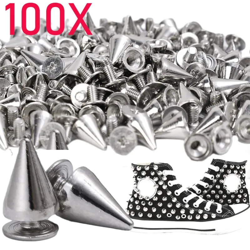 

Silver Cone Studs and Spikes DIY Craft Cool Punk Garment Rivets for Clothes Bag Shoes Accessories Handcraft Garment Decoration