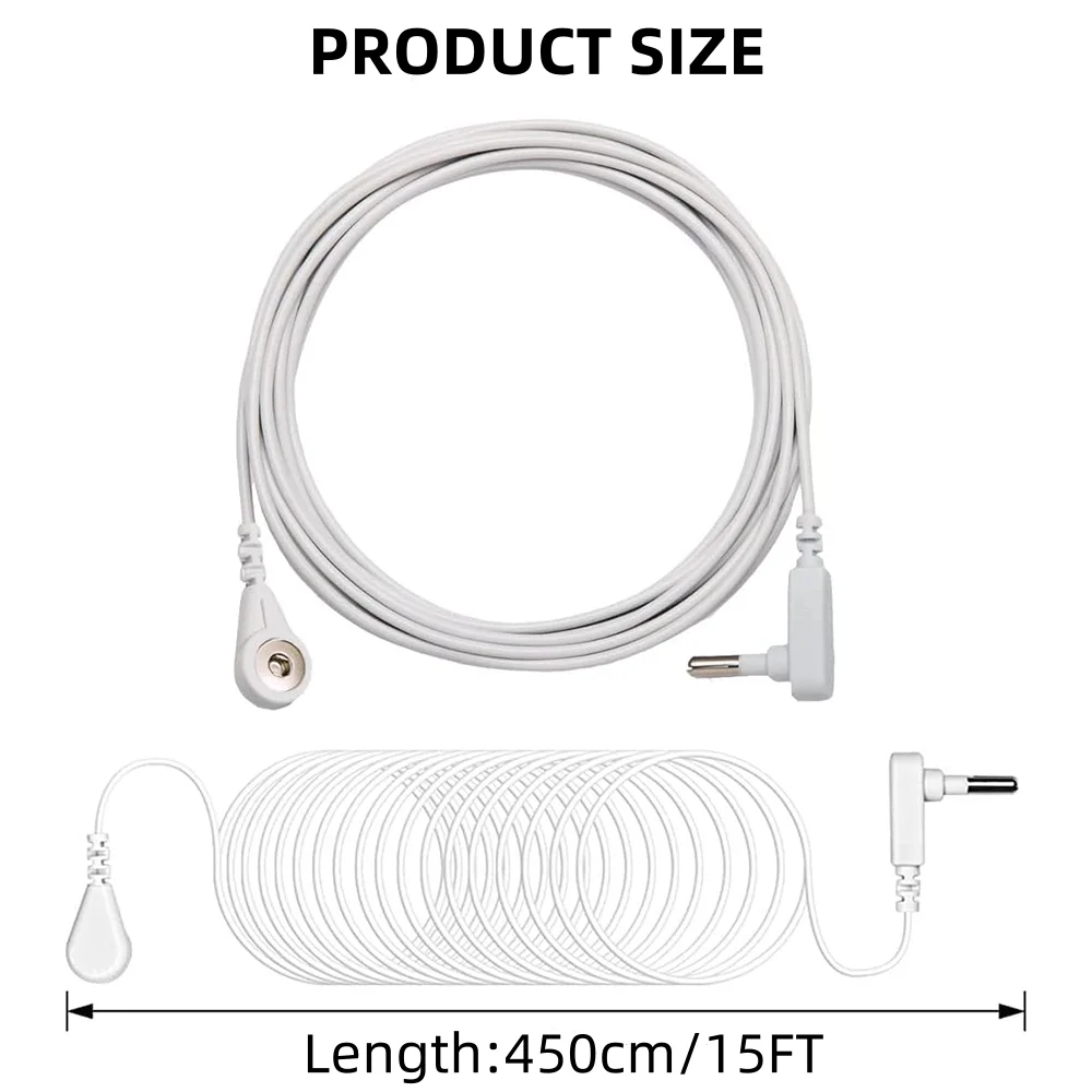 White Wire Grounding Cable Earth Connector Grounding Interface charging cable grounding mat kit 450cm*15FT Suitable for Pillowcases Bedding Foot Mats Plush Pads