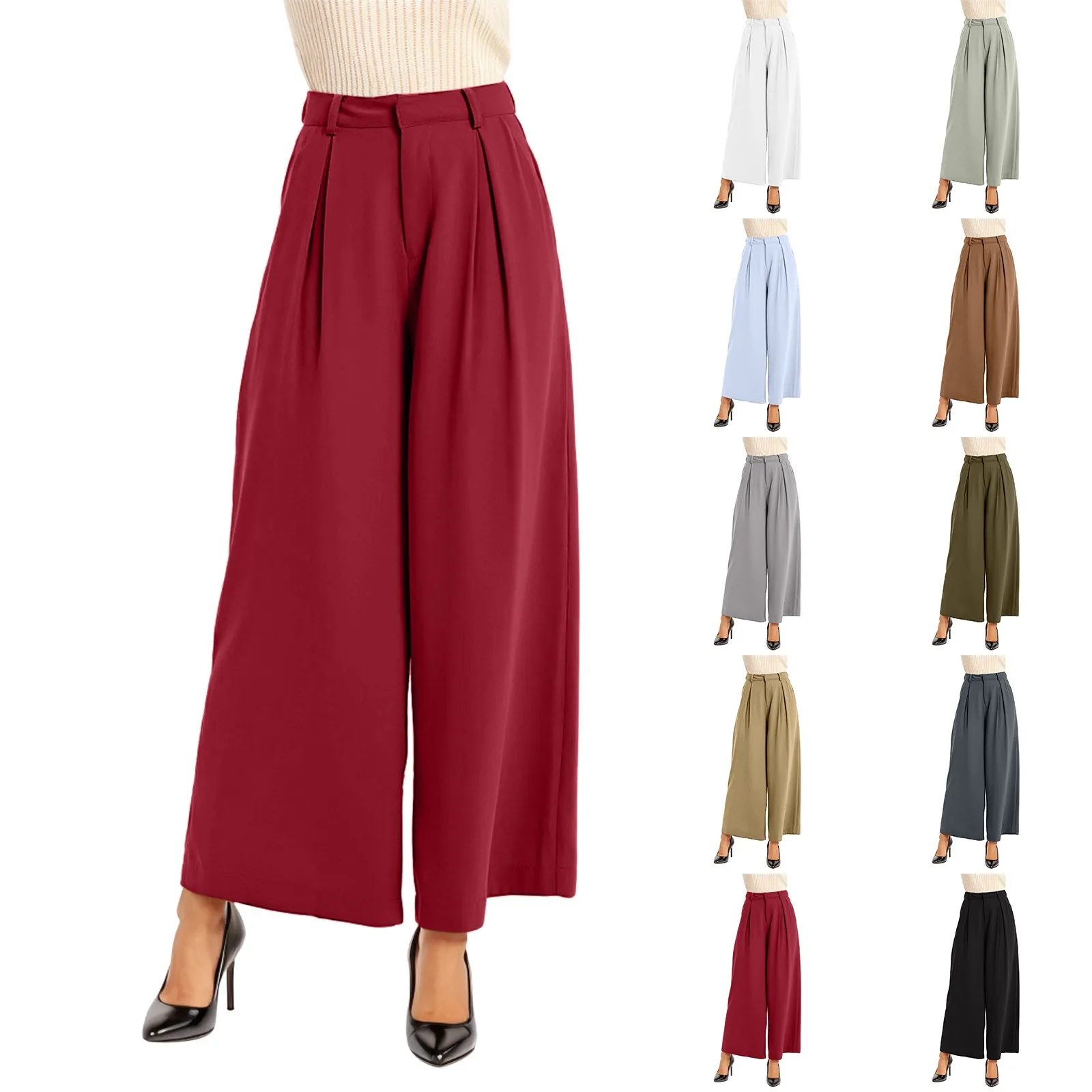 

Women Palazzo Pants Summer Cotton Linen Comfy Baggy Trousers With Pockets Fashion Elegant Party Solid High Waist Loose Trousers